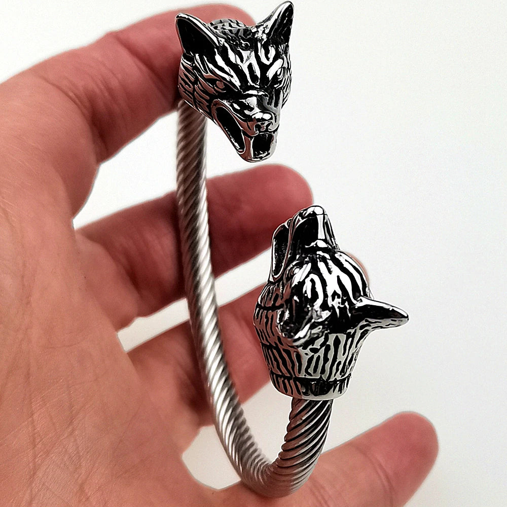 Men Stainless Steel Viking Wolf Geri and Freki Bea