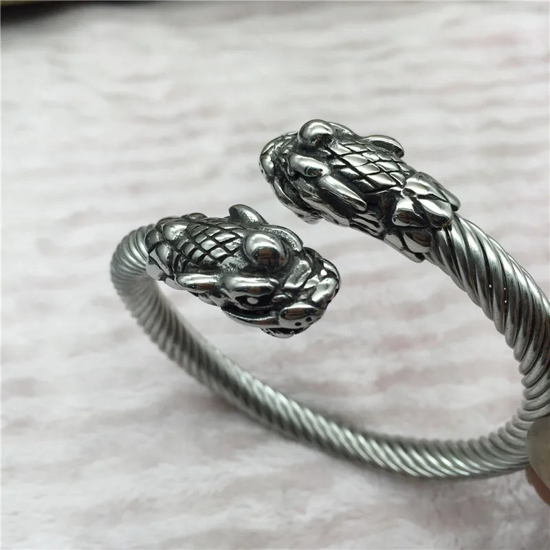 Men Stainless Steel Viking Wolf Geri and Freki Bea