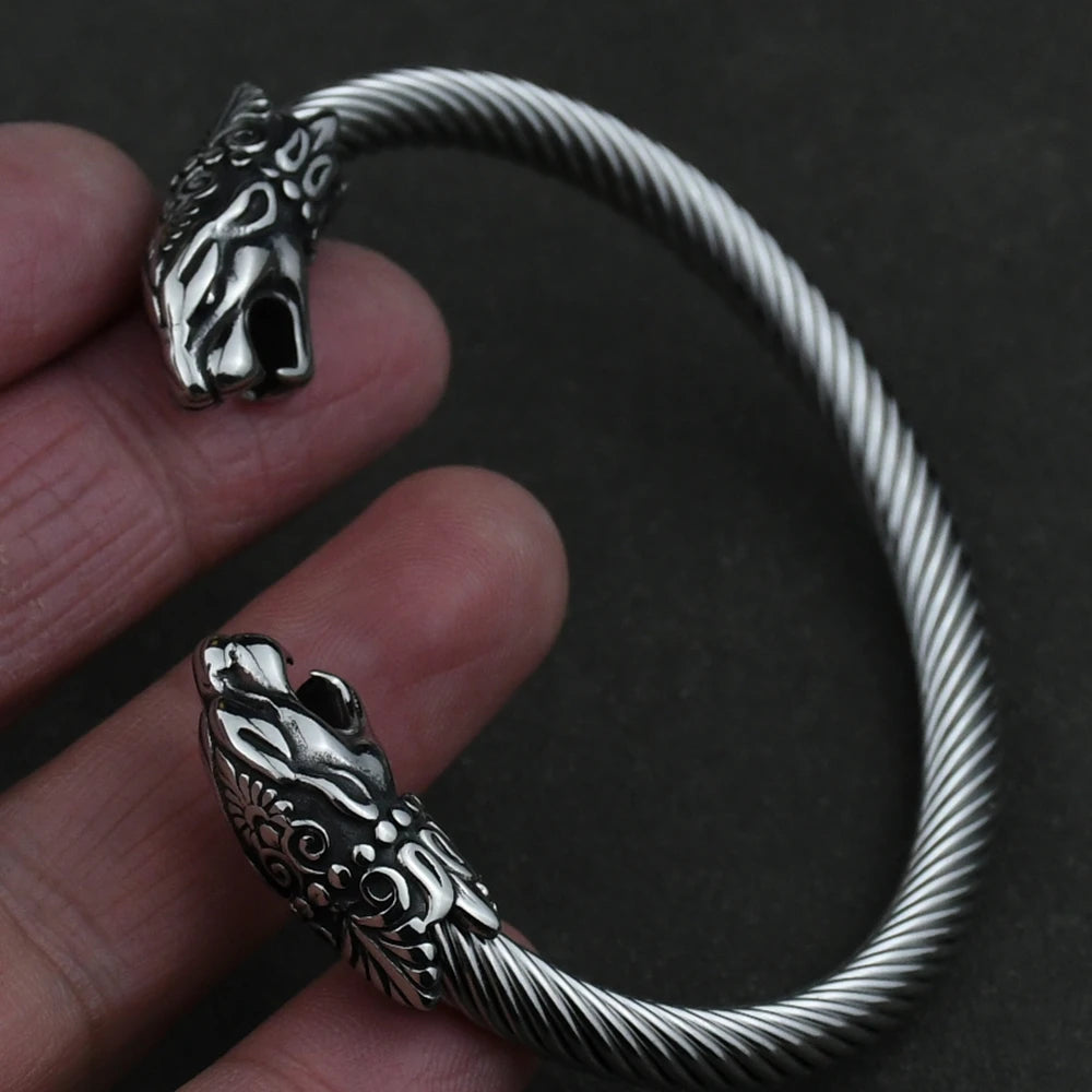 Men Stainless Steel Viking Wolf Geri and Freki Bea